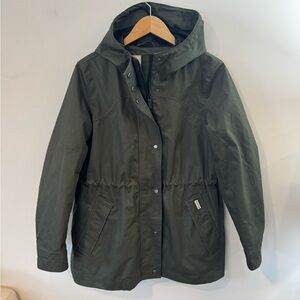 HUNTER Women's Hooded Cotton Canvas Rain Jacket in Olive Green, Sz Large